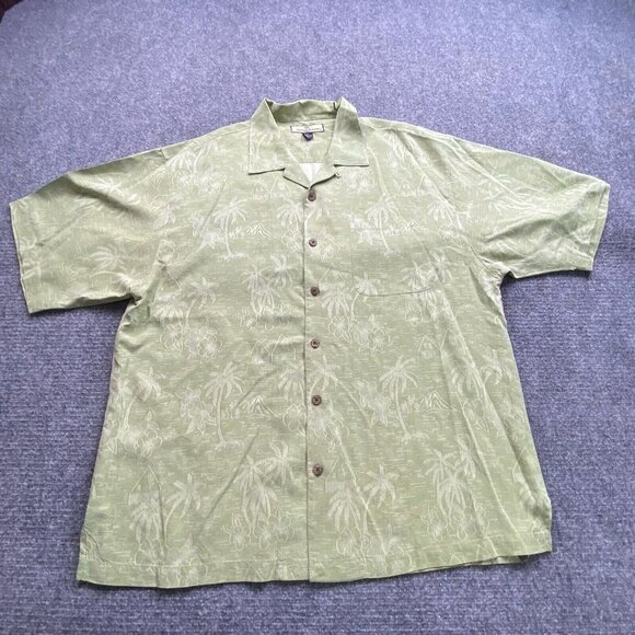 Tommy Bahama Shirt Mens XL Hawaiian Silk Green Button Palm Trees‎ Tropical Beach - Picture 1 of 11